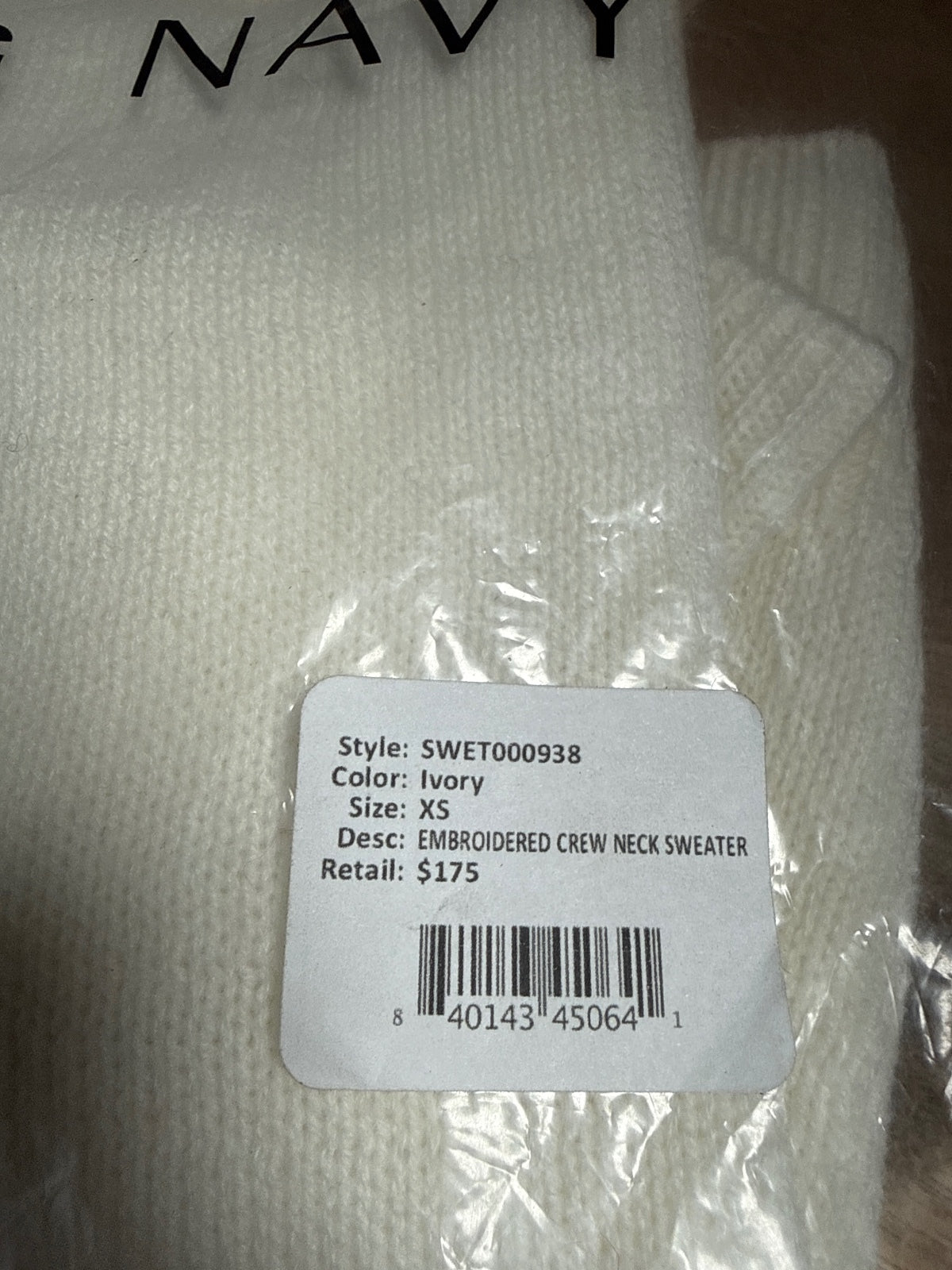 NWT Something Navy Ivory Floral Embroidered Crew Neck Sweater Size XS