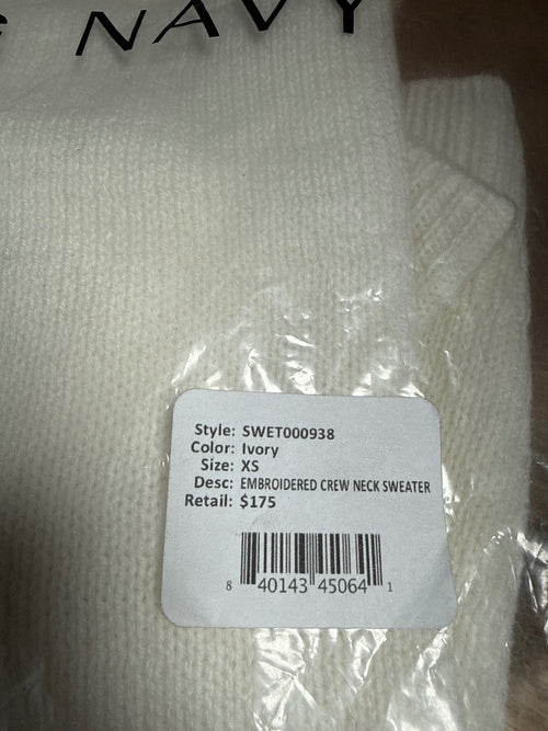 NWT Something Navy Ivory Floral Embroidered Crew Neck Sweater Size XS