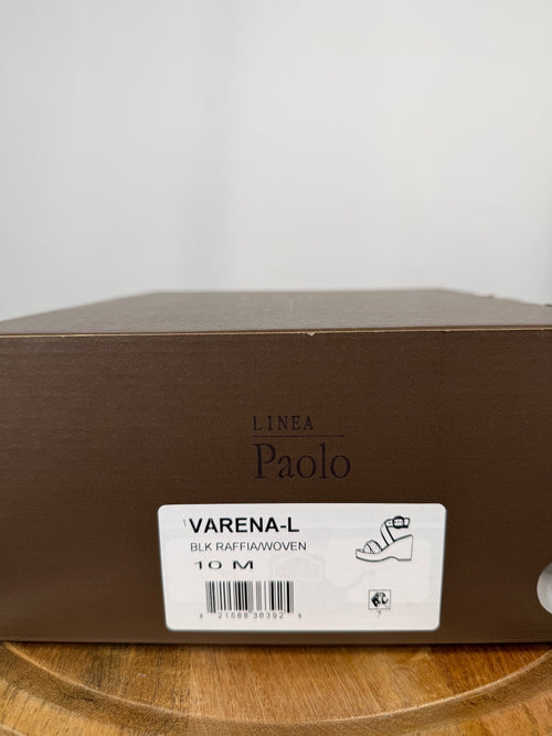 NWB Linea Paolo Varena Black Raffia Embellished Wedge Sandals Size 10