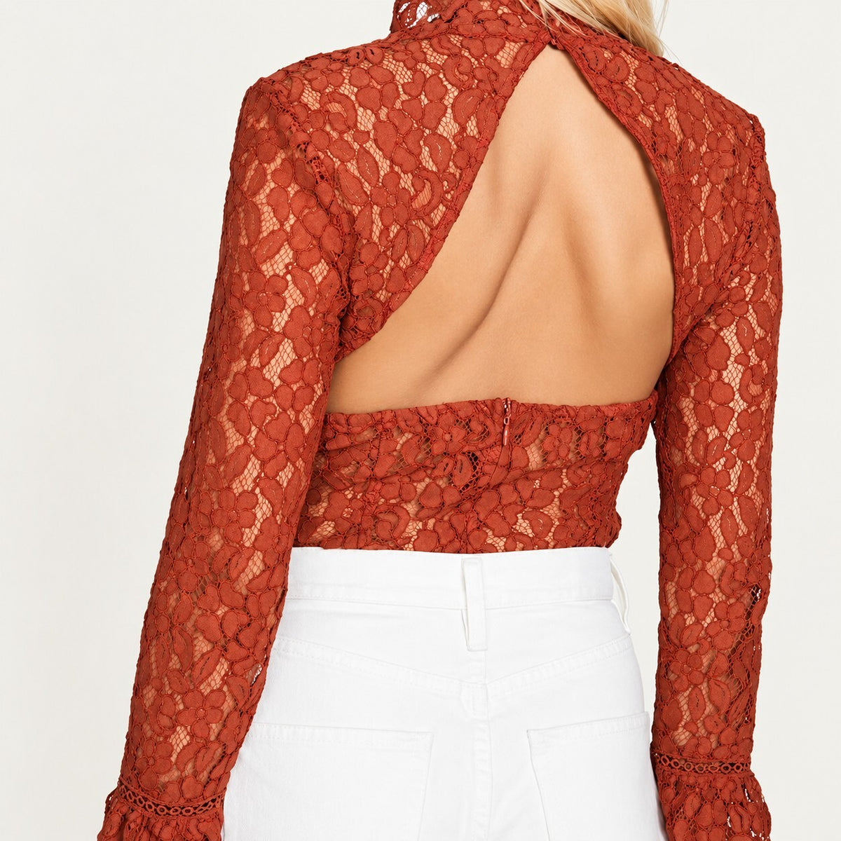 NWT REVOLVE Endless Rose Lace Open Back Bell Sleeve Bodysuit Size XS
