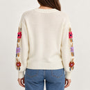 NWT Something Navy Ivory Floral Embroidered Crew Neck Sweater Size XS