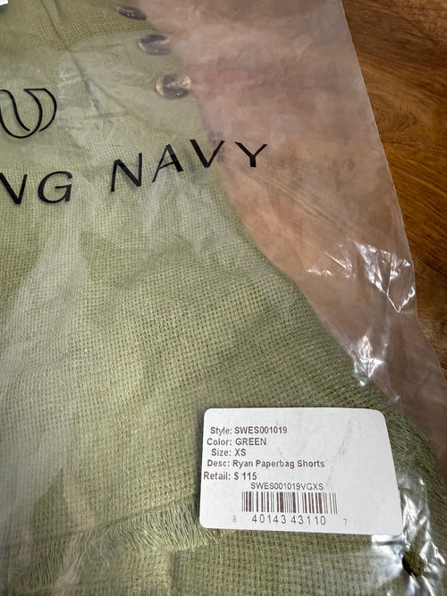 NWT Something Navy Ryan Paperbag Green Shorts Frayed Hem Size XS