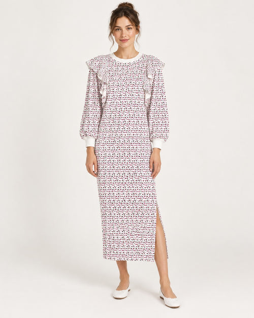 NWT Something Navy Meghan Floral Ruffle Sweatshirt Dress White Size M