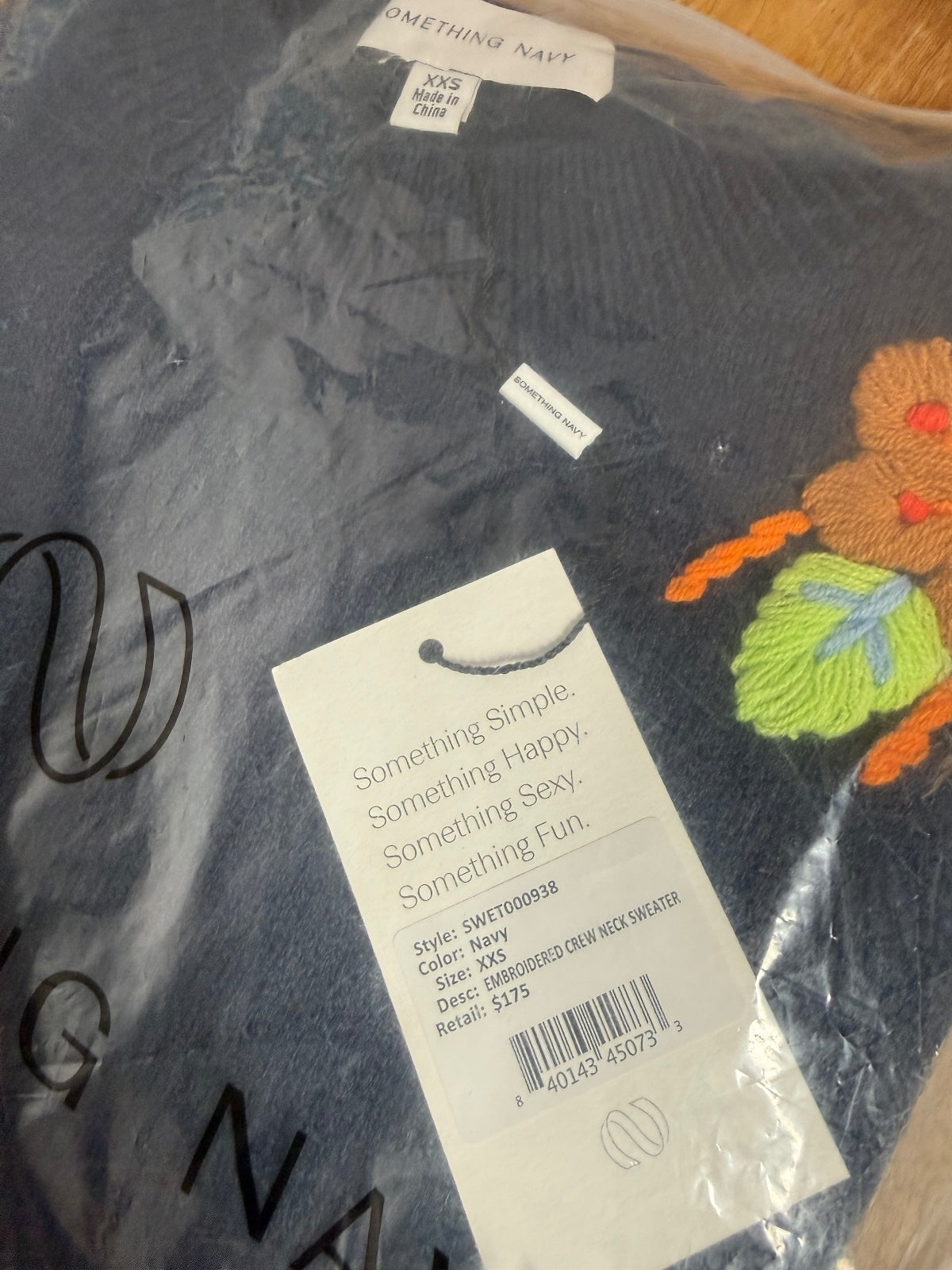 NWT Something Navy Navy Floral Embroidered Crew Neck Sweater Size XXS