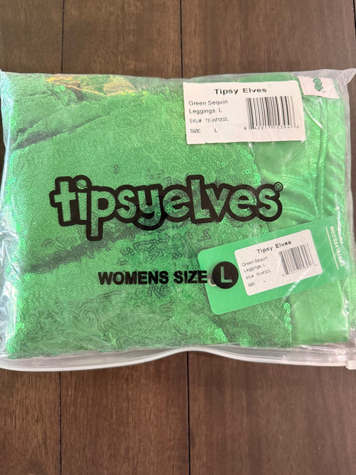 NWT Tipsy Elves Green Sequin High Waisted Leggings Size Large