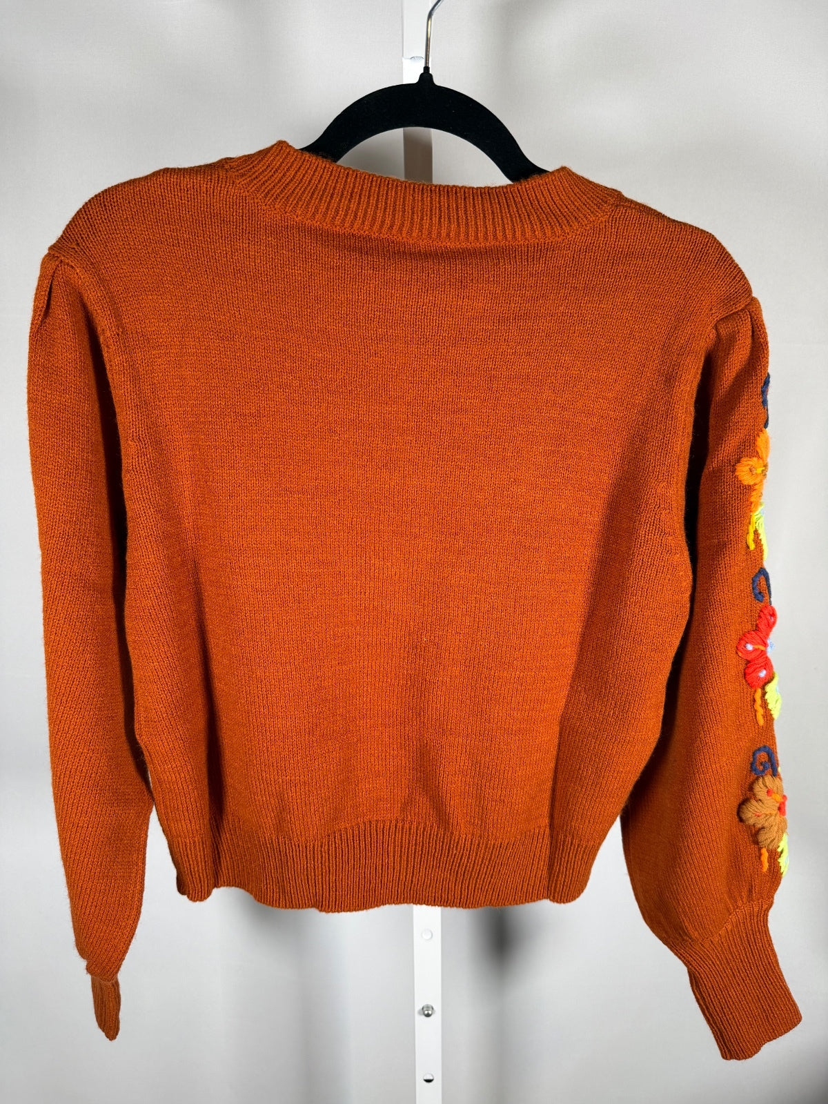 NWT Something Navy Burnt Orange Floral Embroidered Crew Neck Sweater Size Large
