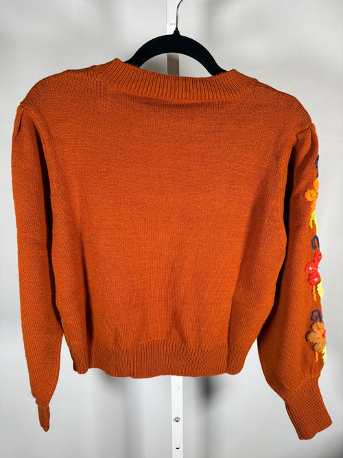 NWT Something Navy Burnt Orange Floral Embroidered Crew Neck Sweater Size Large
