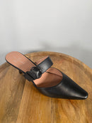 NWB Linea Paolo Cynthia Black Nappa Leather Buckle Kitten Heel Mules Size 12