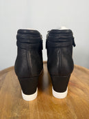 NWB Linea Paolo Frieda Black Oiled Leather Wedge Sneakers Size 7.5