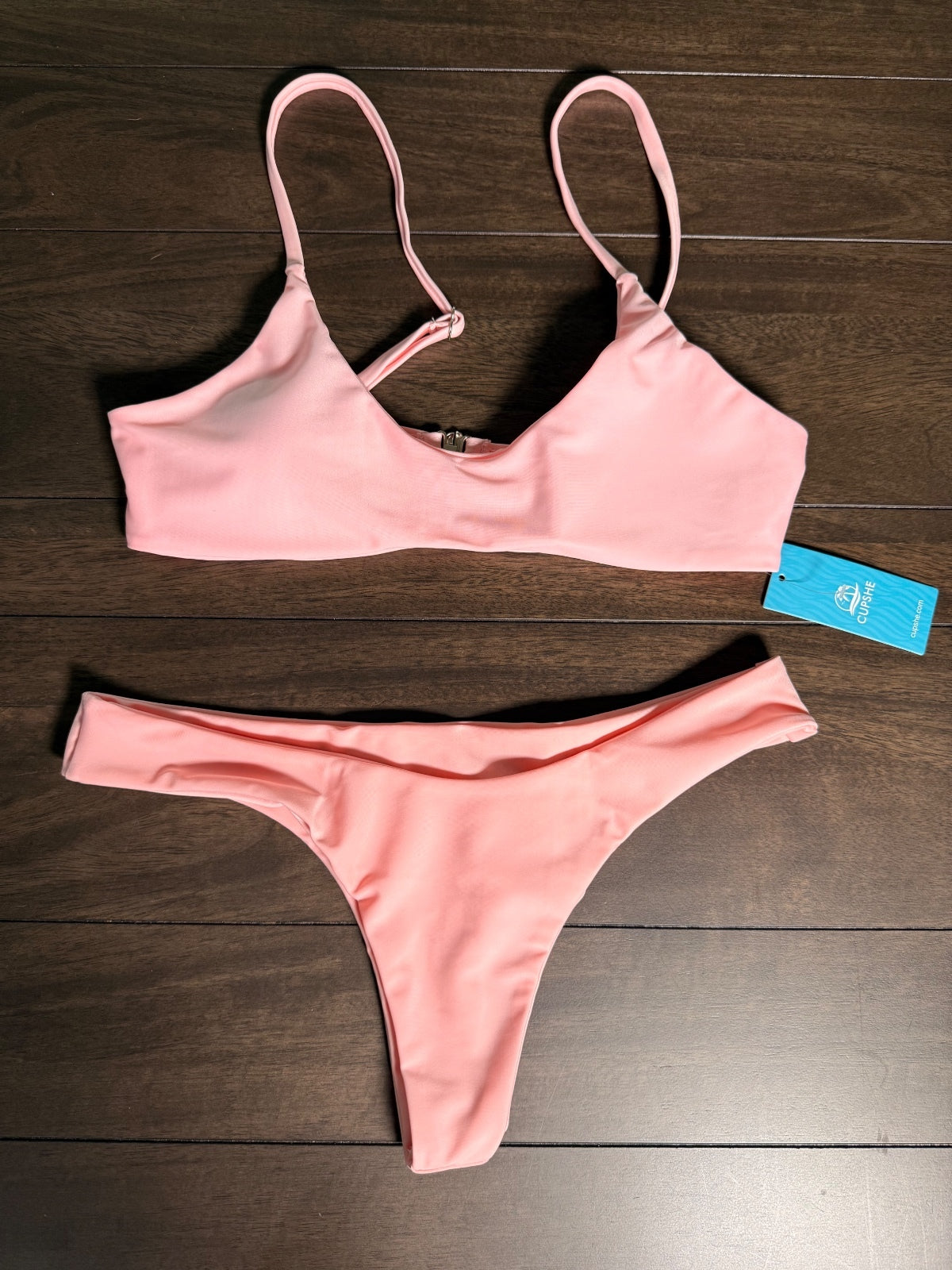 NWT Cupshe Pink Scoop Neck High Cut Cheeky Two Piece Bikini Swimsuit Size M