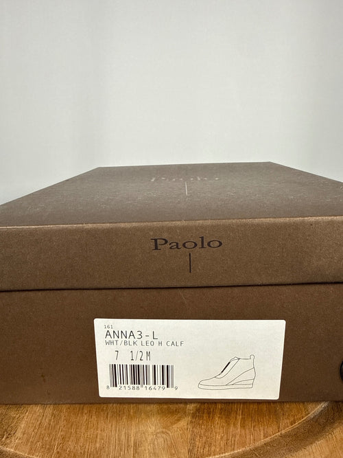 NWB Linea Paolo Anna 3 White Black Leopard Wedge Sneakers Size 7.5