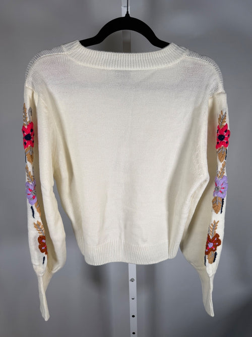 NWT Something Navy Ivory Floral Embroidered Crew Neck Sweater Size Large