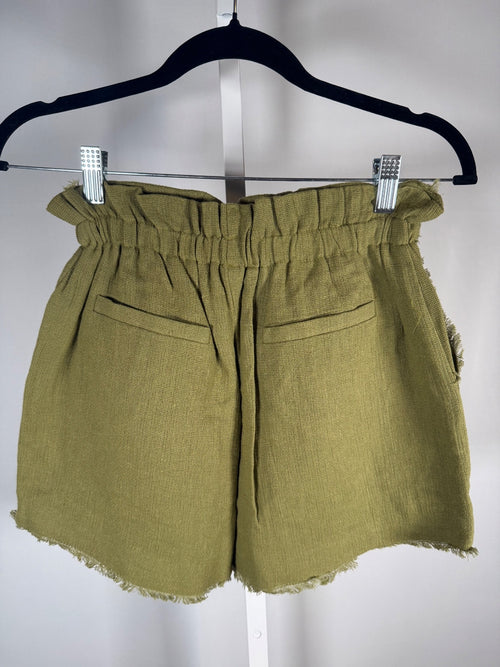 NWT Something Navy Ryan Paperbag Green Shorts Frayed Hem Size Large