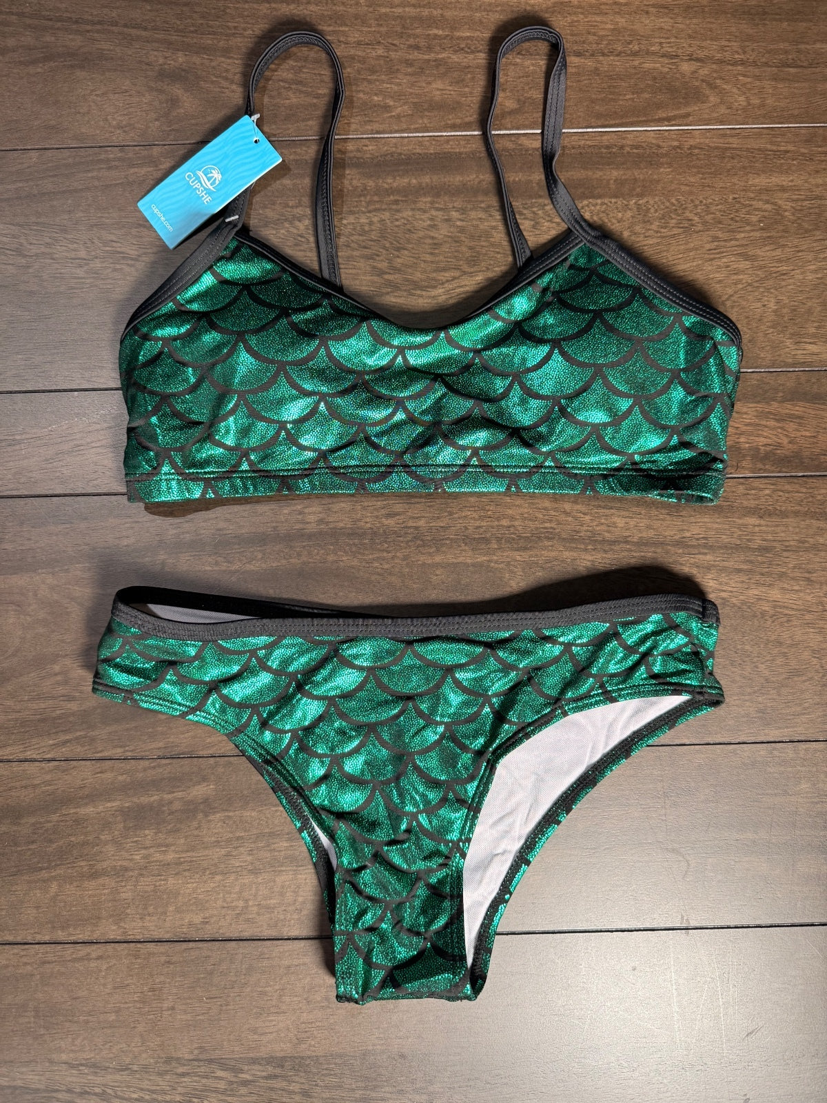 NWT CUPSHE Green Mermaid Scale Two Piece Bikini Set Size Medium