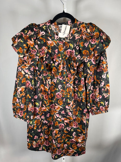 NWT Something Navy Floral Ruffle Button Up Dress Black Combo Size Small