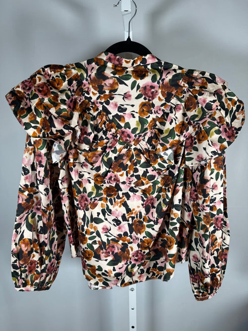 NWT Something Navy Cream Multi Floral Ruffle Long Sleeve Blouse Size Medium