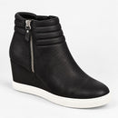 NWB Linea Paolo Frieda Black Oiled Leather Wedge Sneakers Size 8.5