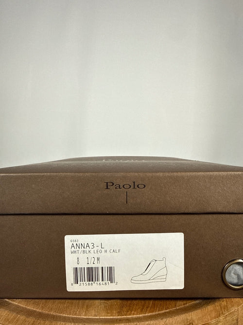 NWB Linea Paolo Anna 3 White Black Leopard Wedge Sneakers Size 8.5