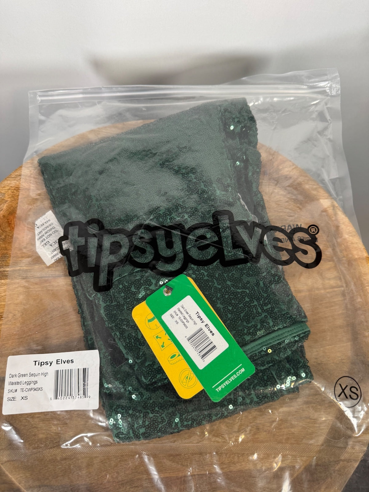 NWT Tipsy Elves Dark Green Sequin High Waisted Leggings Size XS