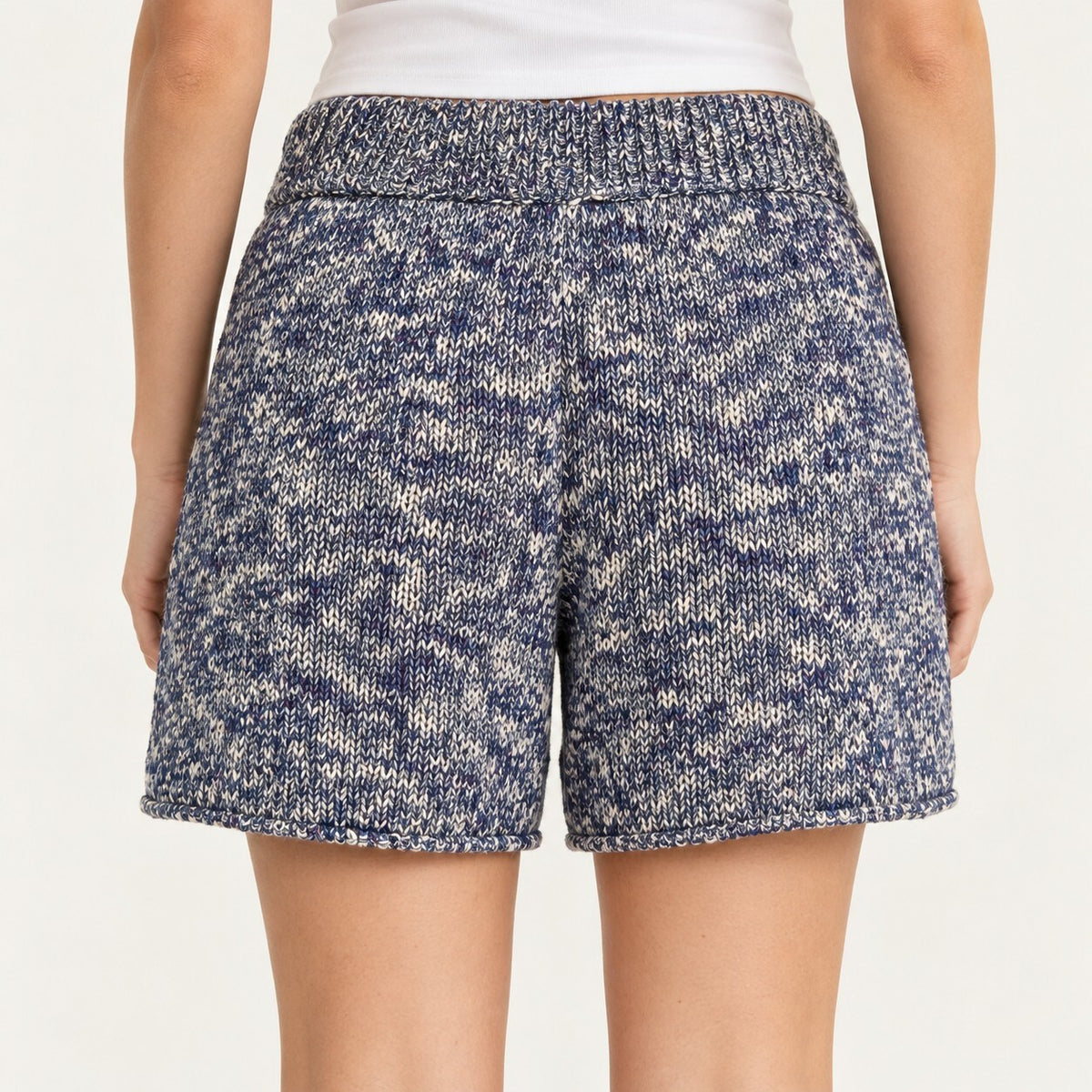 NWT Something Navy Poppy Blue Marled Knit Sweater Shorts Size Medium