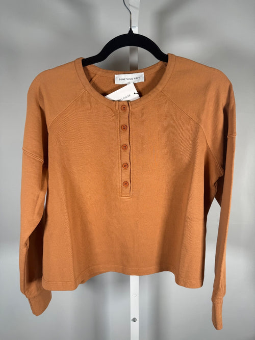 NWT Something Navy Camel Henley Sweatshirt Size Large