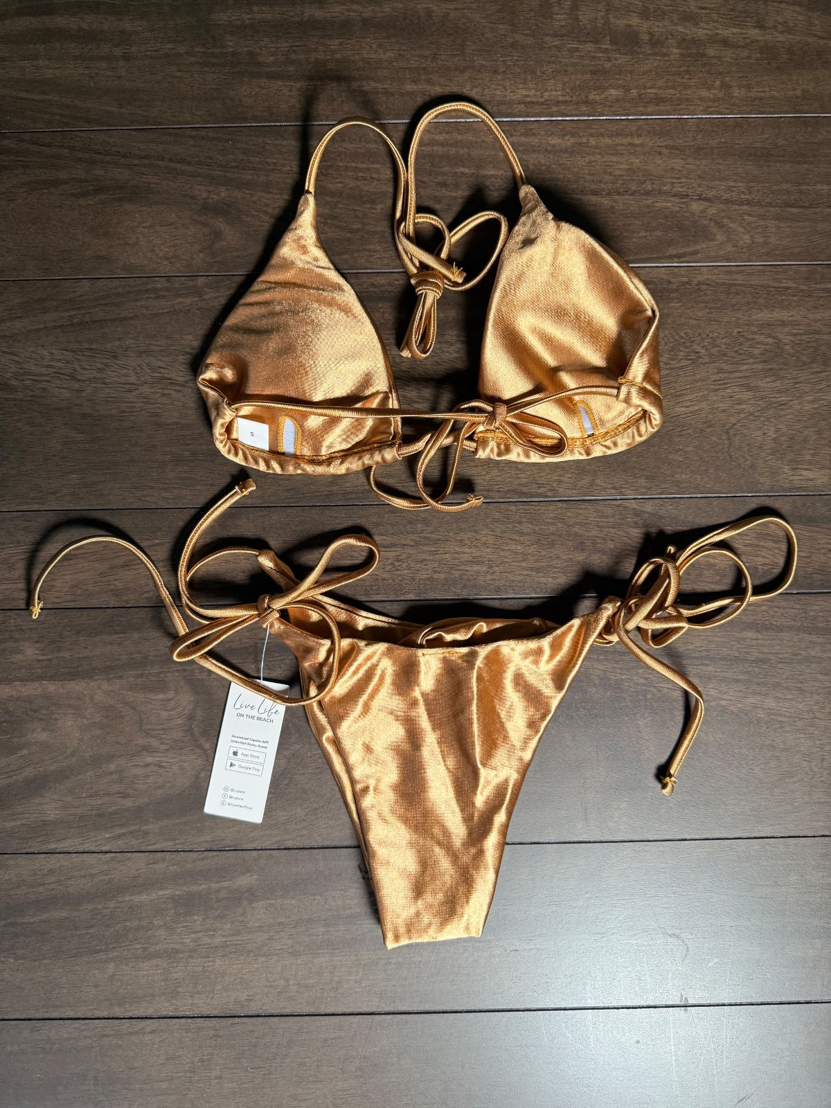 NWT CUPSHE Women’s Bronze Triangle Tie Side Bikini Set Size Small