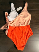 NWT Cupshe Orange And White Bowknot One piece Swimsuit Size Medium