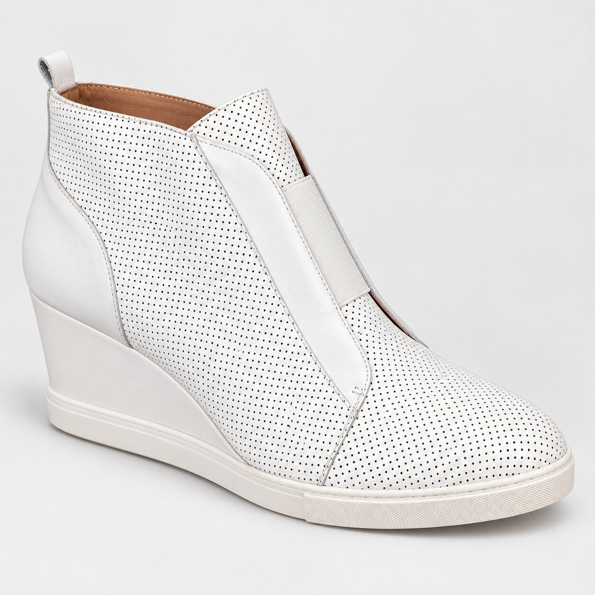 NWB Linea Paolo Felicia White Perforated Leather Wedge Sneakers Size 13