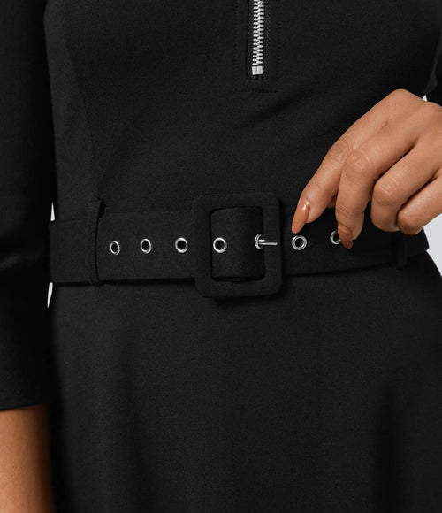 NWT Halara Round Neck Zipper Belted Pocket Midi Fit And Flare Work Dress Size XL