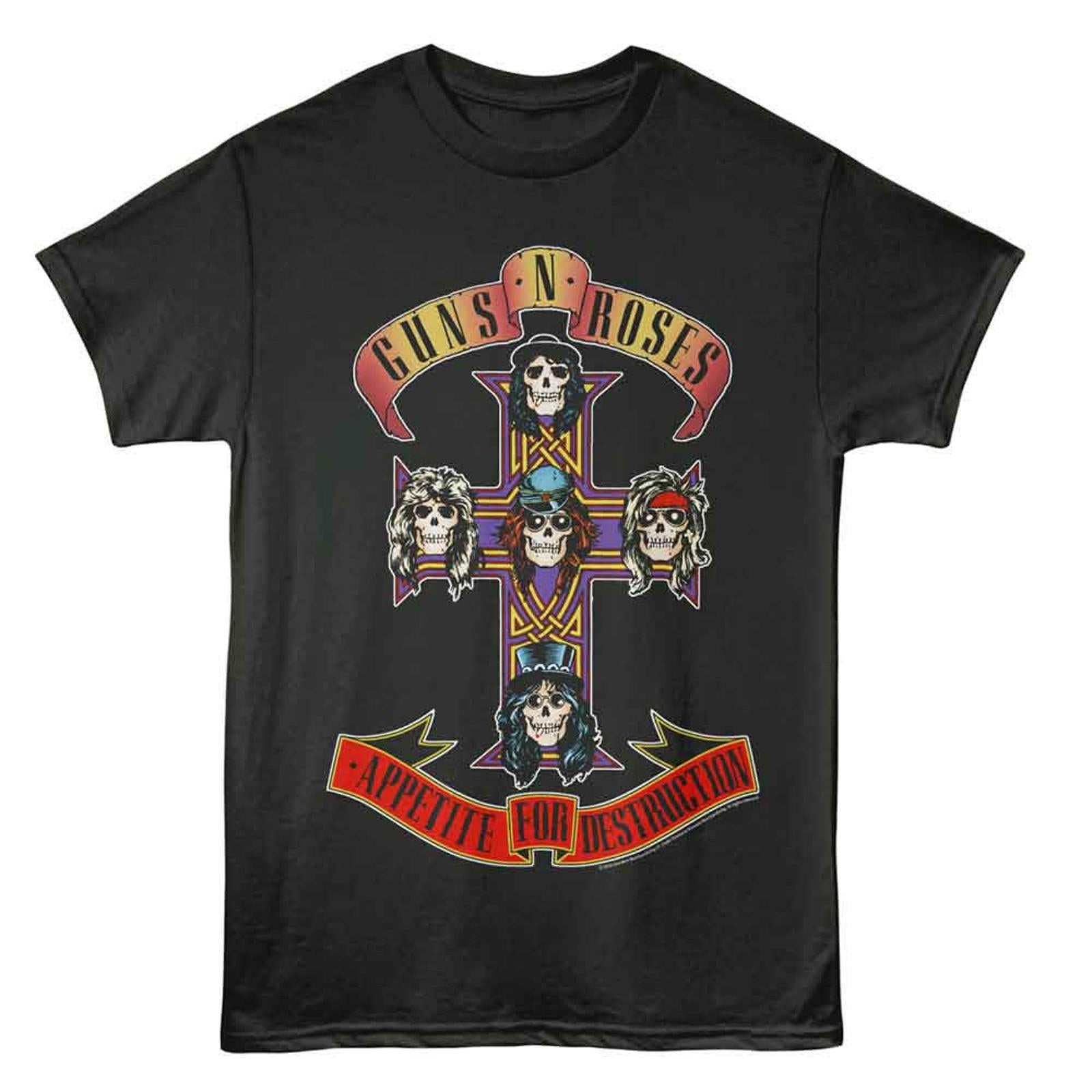 Guns N’ Roses Appetite for Destruction Graphic T-Shirt Black Skull Cross Size XL