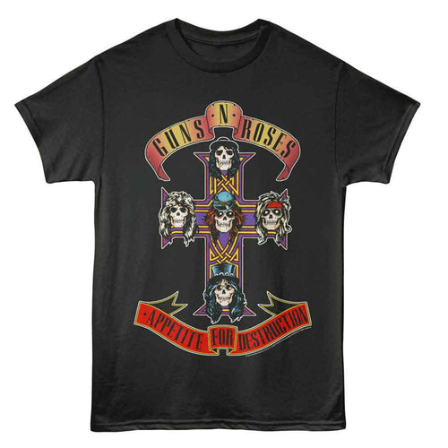 Guns N’ Roses Appetite for Destruction Graphic T-Shirt Black Skull Cross Size XL
