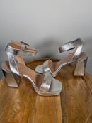 27 EDIT Naturalizer Jaselle Metallic Leather Ankle Strap Platform Sandals - 8.5