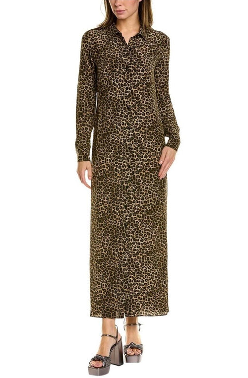 The Kooples Leopard Print 100% Silk Maxi Shirt Dress Size US S / FR 1 $490 NWT