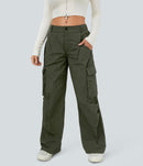 NWT Halara Mid Rise Button Zipper Side Pocket Wide Leg Cargo Pants Size XS
