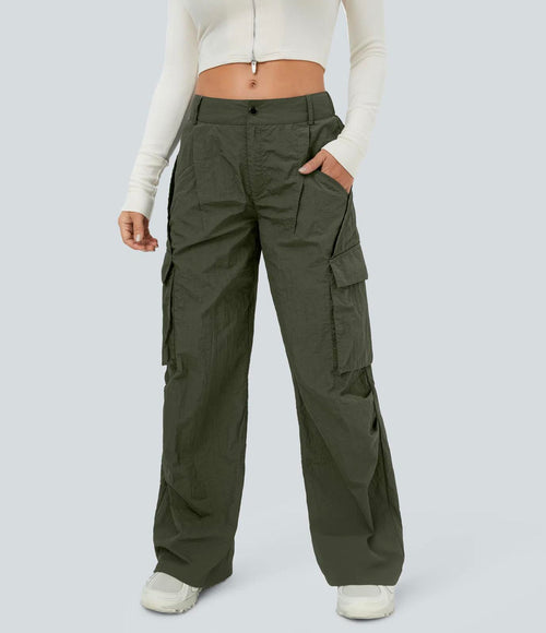 NWT Halara Mid Rise Button Zipper Side Pocket Wide Leg Cargo Pants Size XS