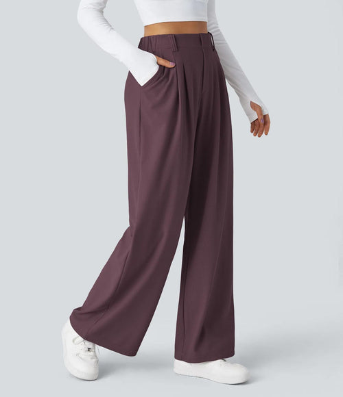 NWT Halara Flex™ High Waisted Pocket Wide Leg Waffle Work Pants Plum Wine - M