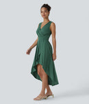 NWT Halara Deep V Neck Sleeveless High Low Flowy Midi Casual Dress Size - XL