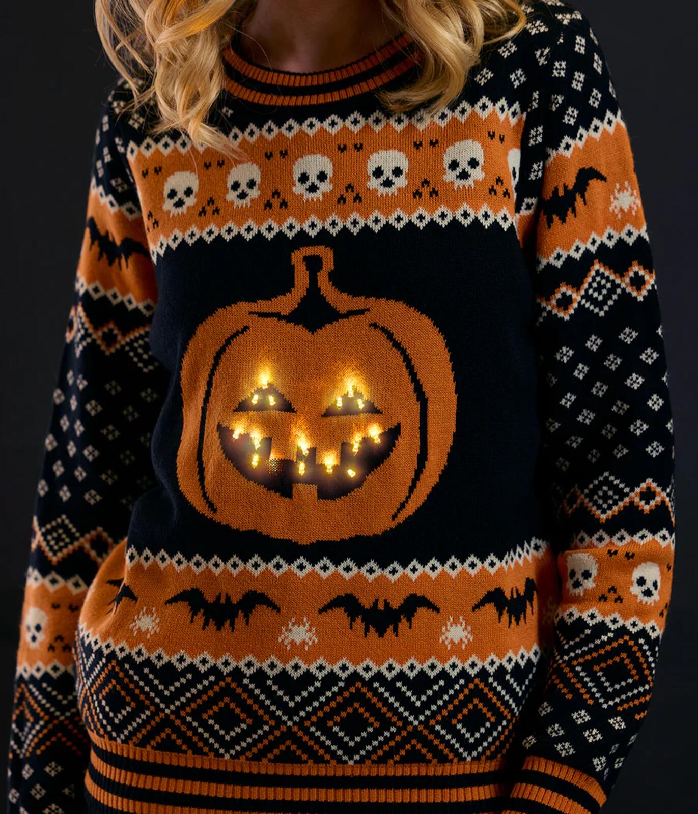 NWT Tipsy Elves Women's Pumpkin Light Up Halloween Sweater Size Large