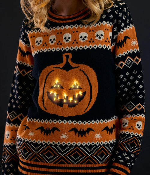 NWT Tipsy Elves Women's Pumpkin Light Up Halloween Sweater Size Large