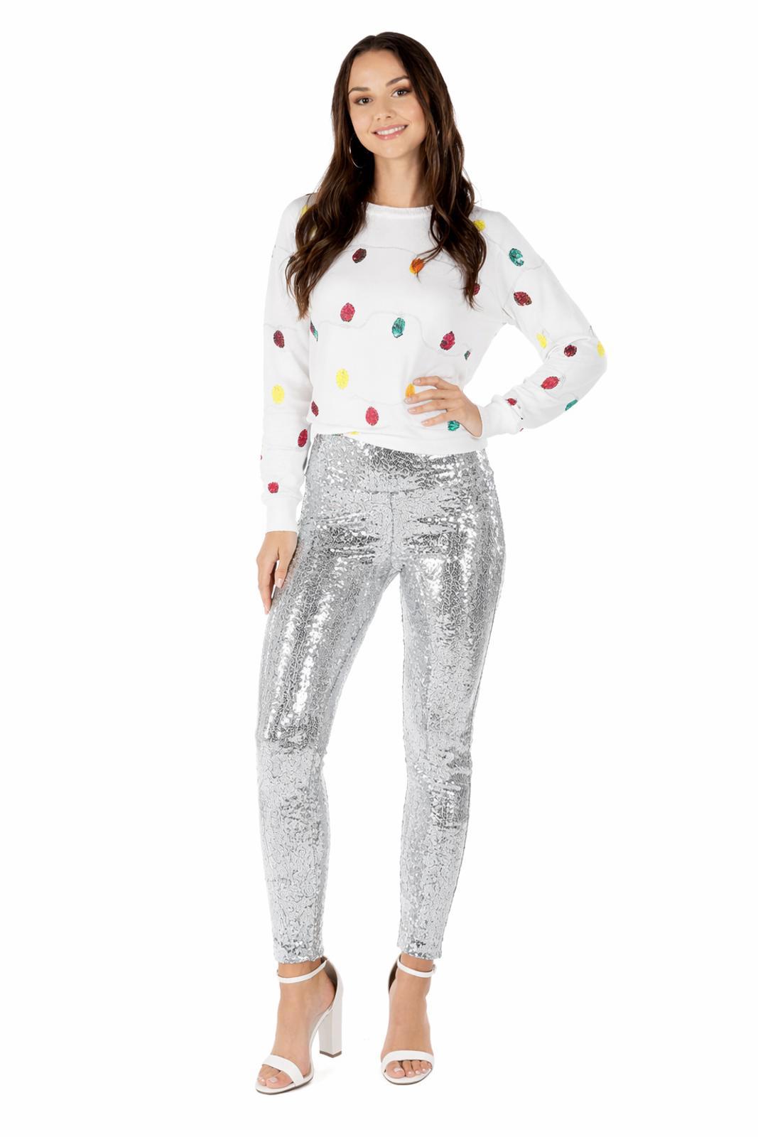 NWT Tipsy Elves Silver Sequin High Waisted Leggings Size 1X