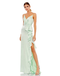 Mac Duggal Pistachio Satin Ruffled Dress Satin Fabric 67815 Size 0 NWT