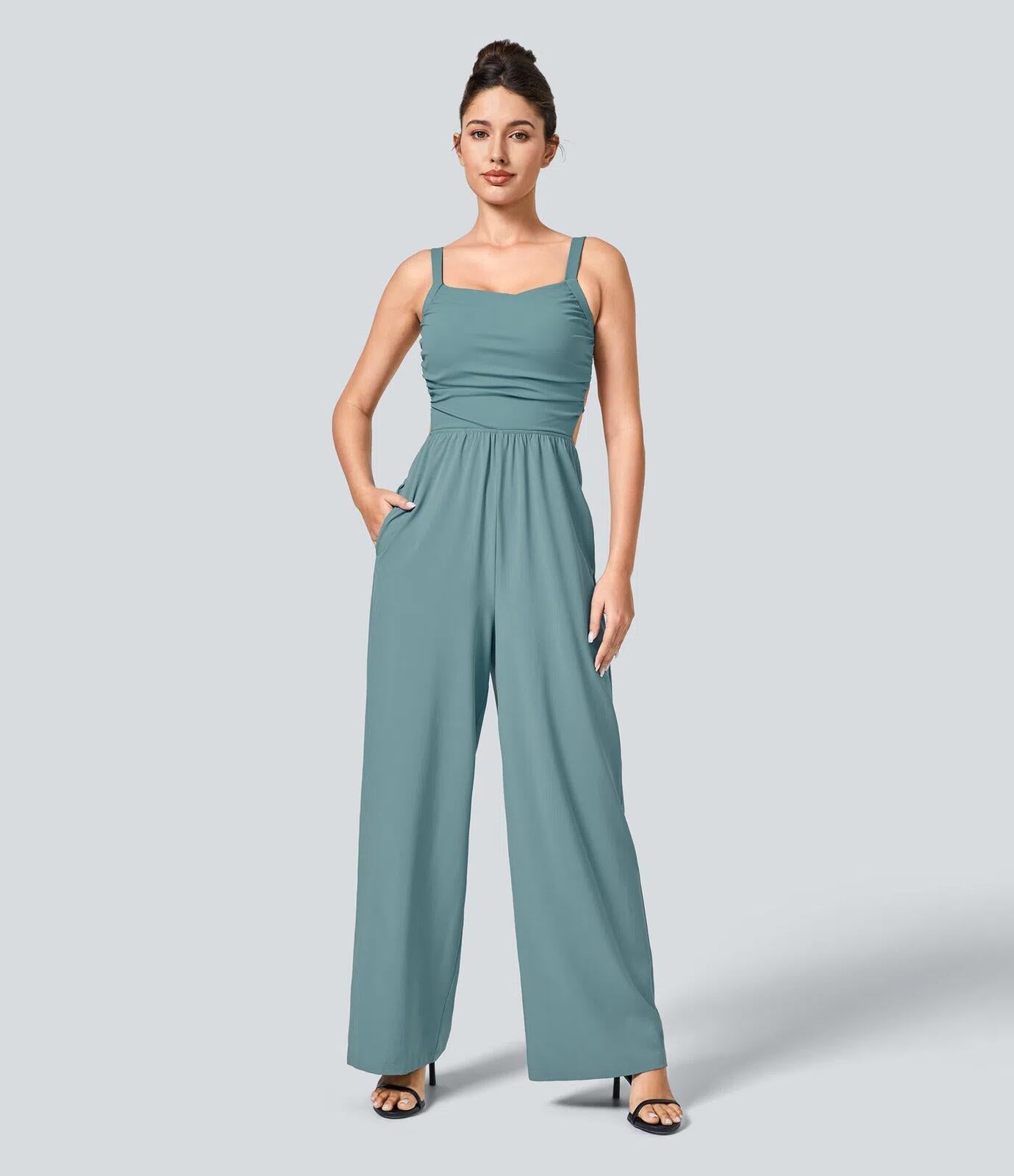NWT Halara Breezeful™ Lace Up Pocket Quick Dry Casual Jumpsuit Size XL