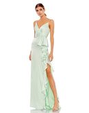 Mac Duggal Pistachio Satin Ruffled Dress Satin Fabric 67815 Size 4 NWT