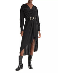 The Kooples Plain Luxury Black Viscose Silk Wrap Dress US Medium NWT