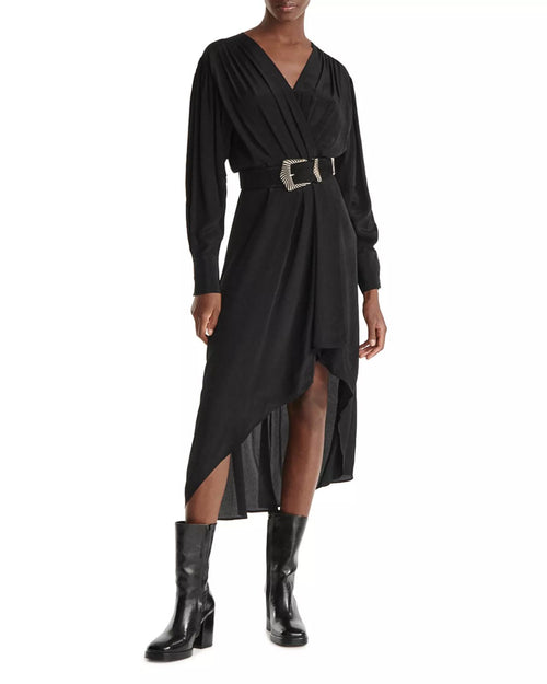 The Kooples Plain Luxury Black Viscose Silk Wrap Dress US Medium NWT