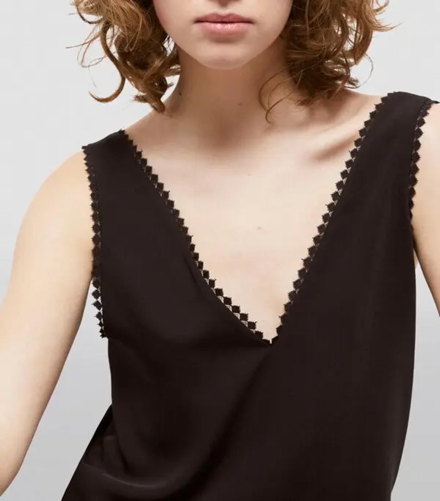 The Kooples Black Lace Trim V-Neck Tank Top US Size Small / FR 1 NWT $165