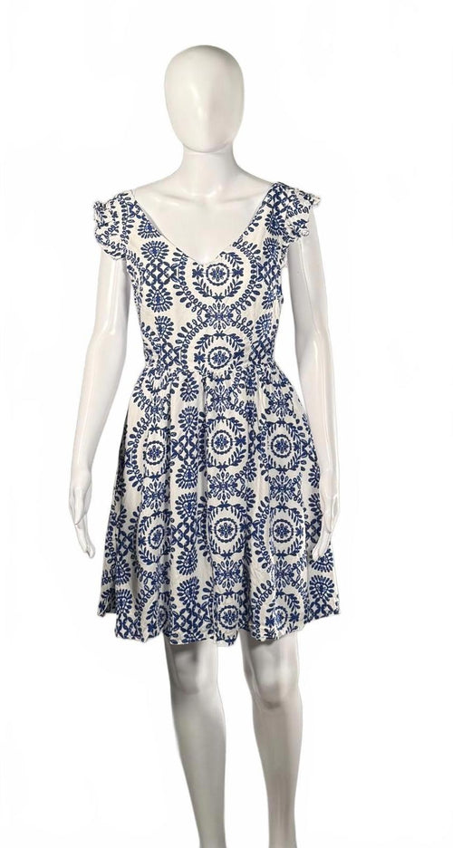 NWT Cupshe White & Blue Floral Boho Mini Dress Women's Size M