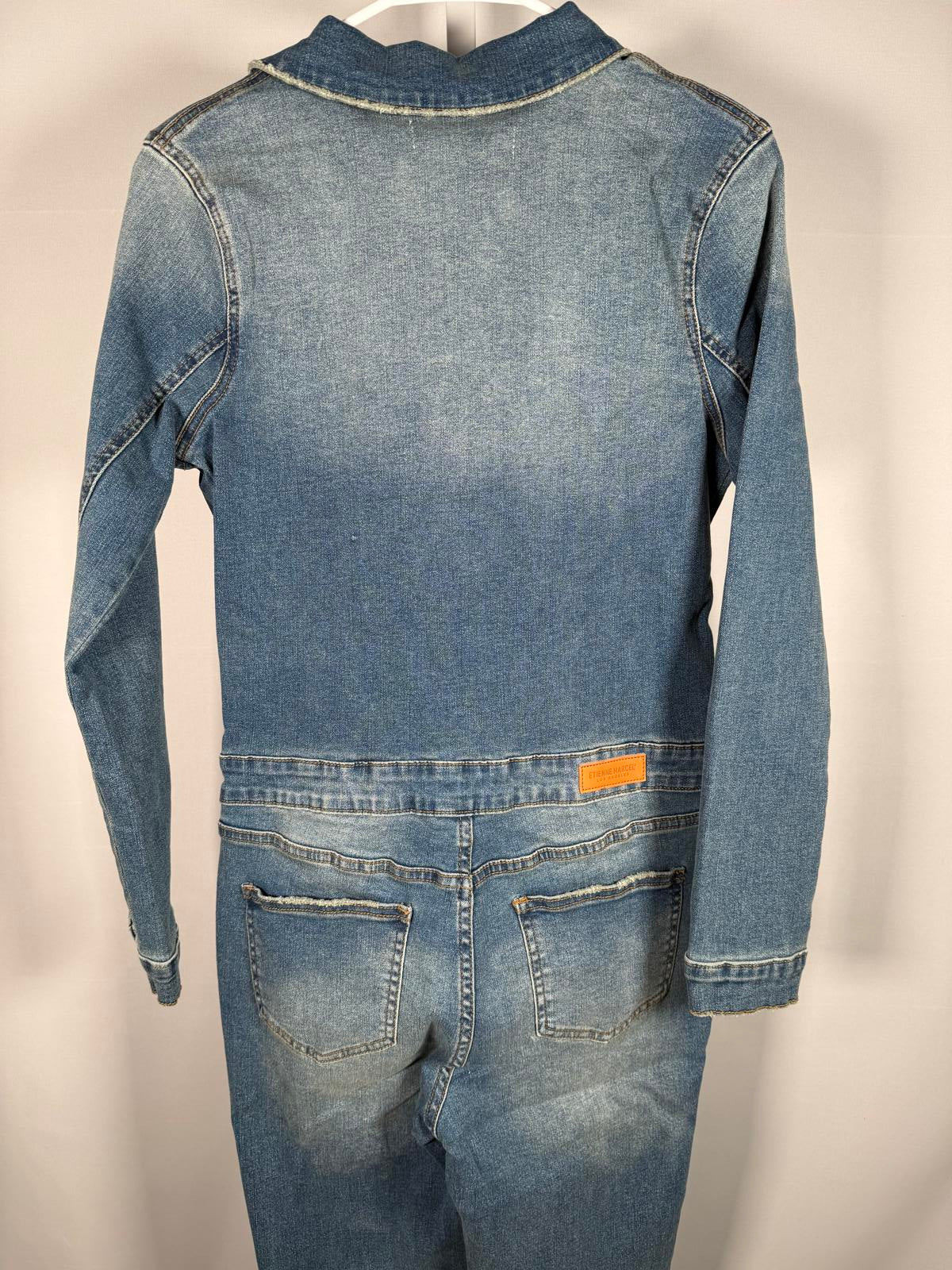 Etienne Marcel Faded Wash Notch Lapel Denim Jumpsuit Size S