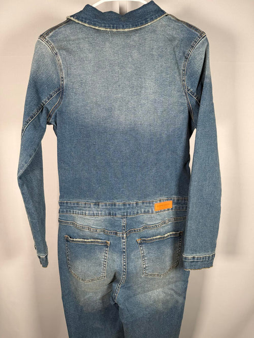 Etienne Marcel Faded Wash Notch Lapel Denim Jumpsuit Size S