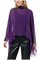 NWT G by Giuliana Women's Black Label Chiffon Poncho Velour Trim Purple Size XS